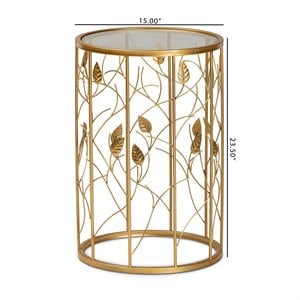 Baxton Studio Glam Brushed Gold Finished Metal and Glass Leaf Accent End Table