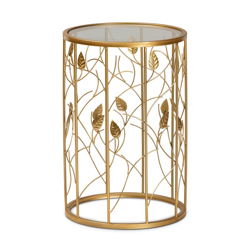 Baxton Studio Glam Brushed Gold Finished Metal and Glass Leaf Accent End Table