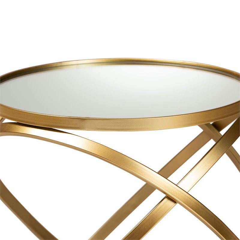 Baxton Studio Glam and Luxe Gold Finished Metal and Mirrored Glass End Table
