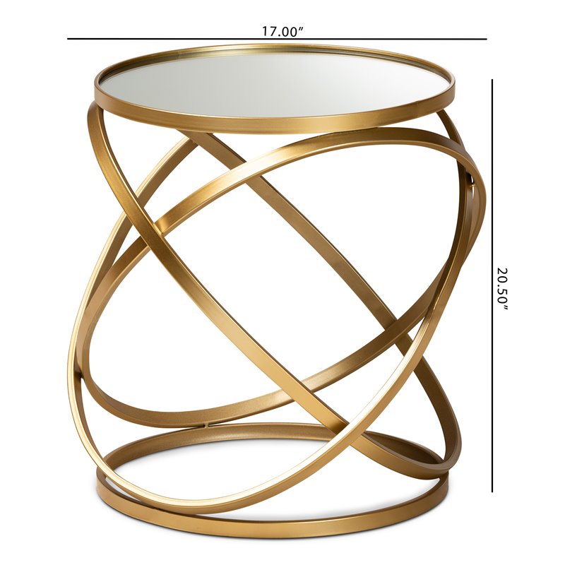 Baxton Studio Glam and Luxe Gold Finished Metal and Mirrored Glass End Table