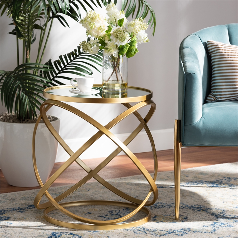 Baxton Studio Glam and Luxe Gold Finished Metal and Mirrored Glass End Table