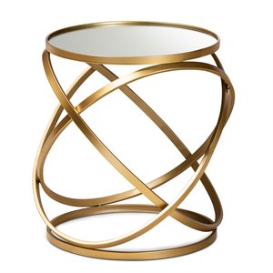 baxton studio glam and luxe gold finished metal and mirrored glass end table