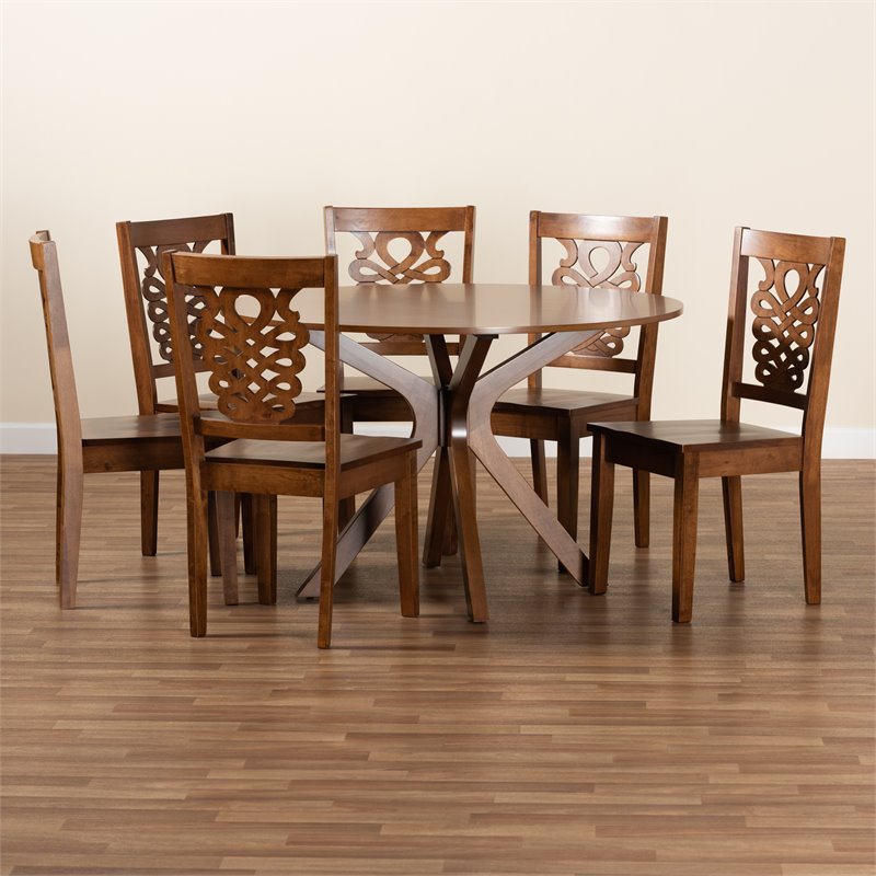 Baxton Studio Liese  Walnut Brown Finished Wood 7-Piece Dining Set