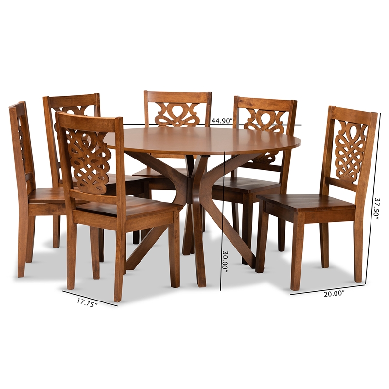 Baxton Studio Liese  Walnut Brown Finished Wood 7-Piece Dining Set