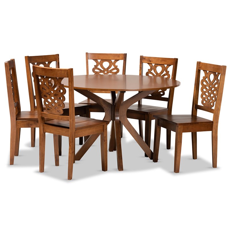 Baxton Studio Liese  Walnut Brown Finished Wood 7-Piece Dining Set