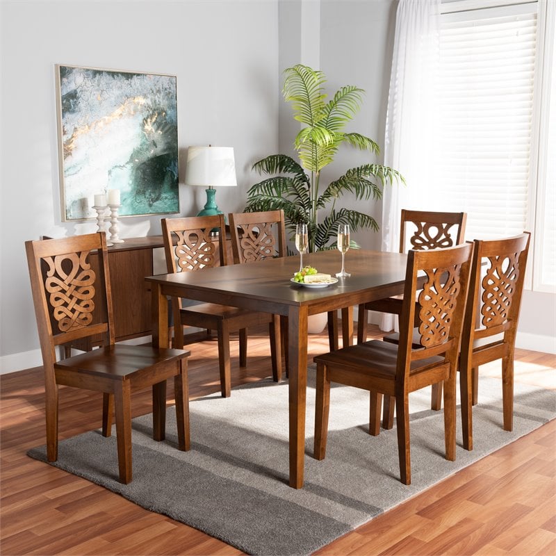 Baxton Studio Luisa  Walnut Brown Finished Wood 7-Piece Dining Set