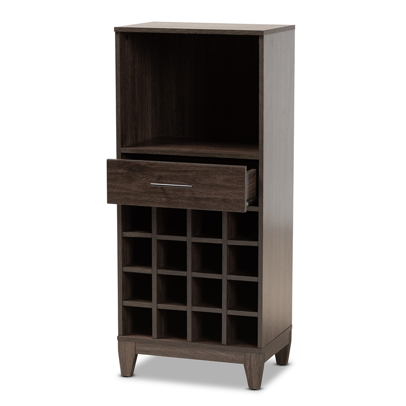 Baxton Studio Trenton Dark Brown Finished Wood 1-Drawer Wine Storage Cabinet