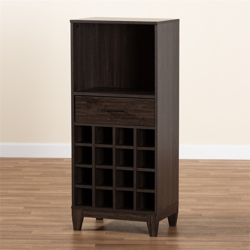 Baxton Studio Trenton Dark Brown Finished Wood 1-Drawer Wine Storage Cabinet