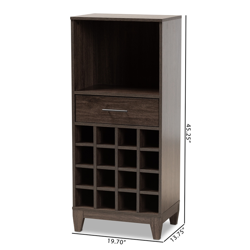 Baxton Studio Trenton Dark Brown Finished Wood 1-Drawer Wine Storage Cabinet
