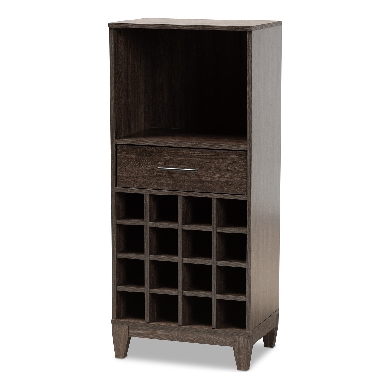 Baxton Studio Trenton Dark Brown Finished Wood 1-Drawer Wine Storage Cabinet