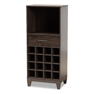 baxton studio trenton dark brown finished wood 1-drawer wine storage cabinet