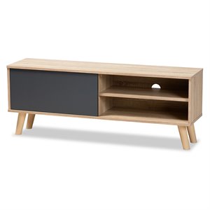 baxton studio mallory two-tone oak brown and grey finished wood tv stand