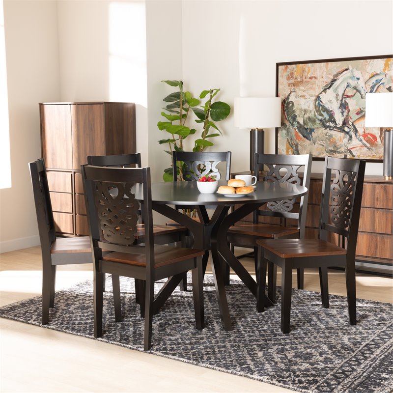 Baxton Studio Liese Two-Tone Brown Finished Wood 7-Piece Dining Set