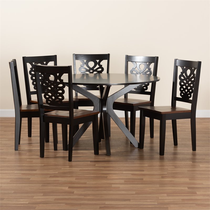 Baxton Studio Liese Two-Tone Brown Finished Wood 7-Piece Dining Set