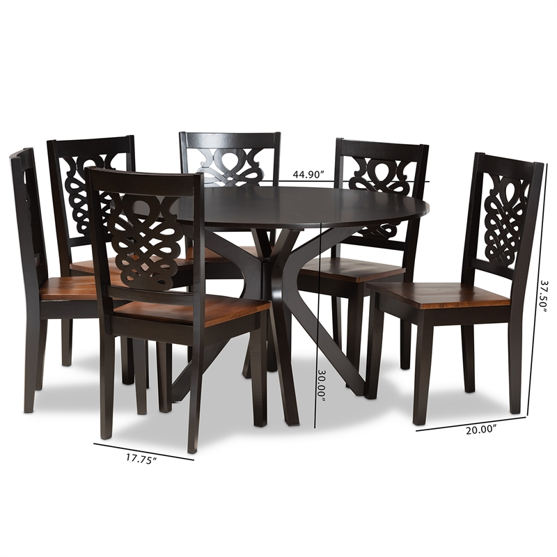 Baxton Studio Liese Two-Tone Brown Finished Wood 7-Piece Dining Set