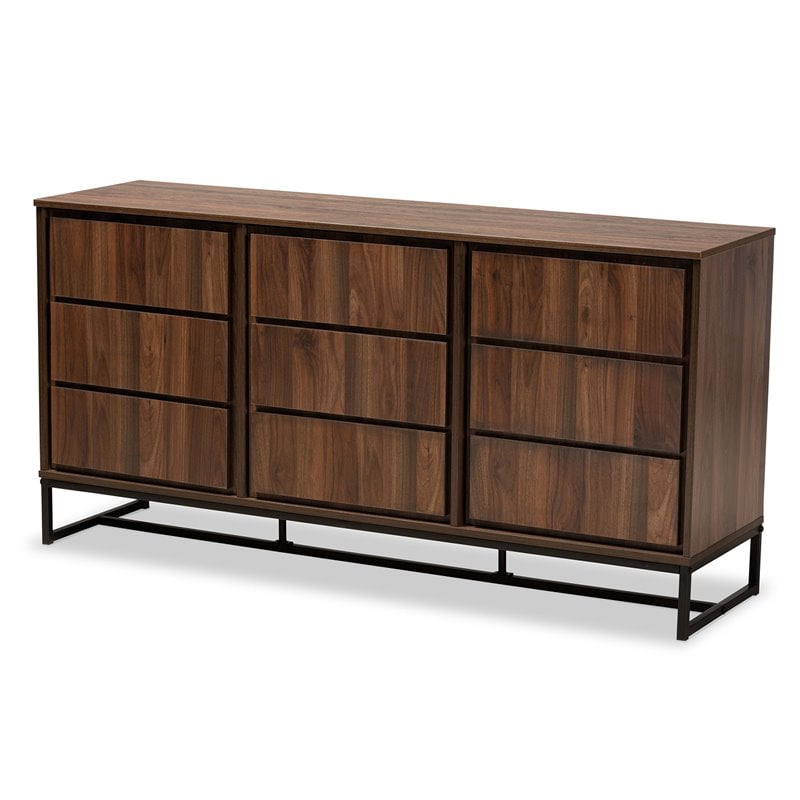 Baxton Studio Neil Brown Finished Wood and Black Metal Dining Room Buffet