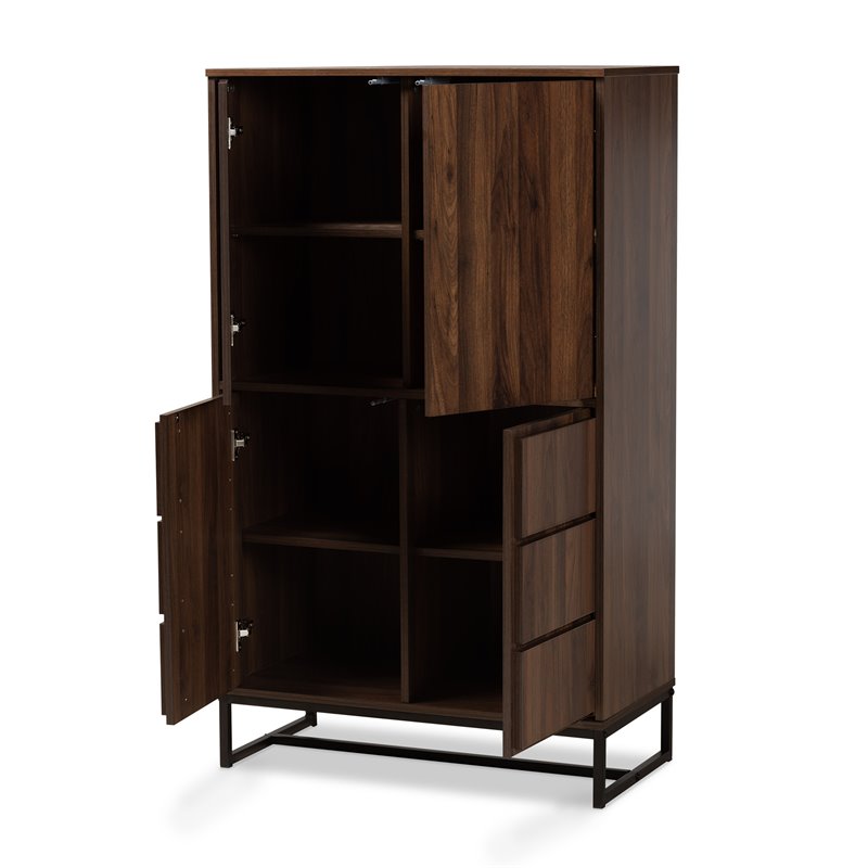 Baxton Studio Neil Brown Finished Wood and Black Finished Metal Storage Cabinet