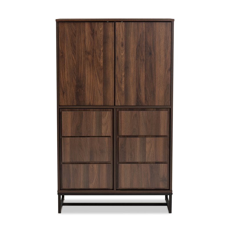 Baxton Studio Neil Brown Finished Wood and Black Finished Metal Storage Cabinet