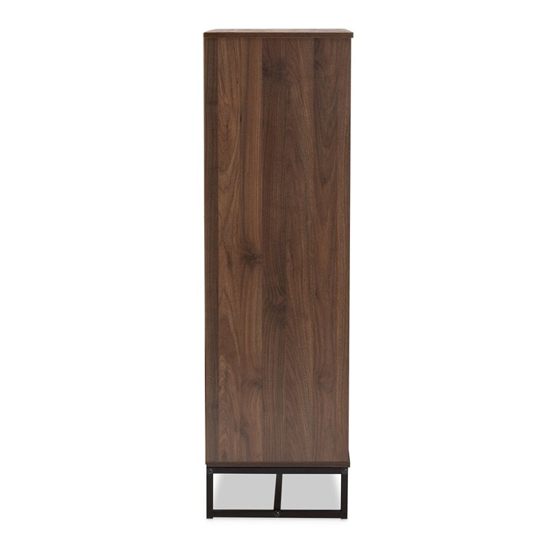 Baxton Studio Neil Brown Finished Wood and Black Finished Metal Storage Cabinet