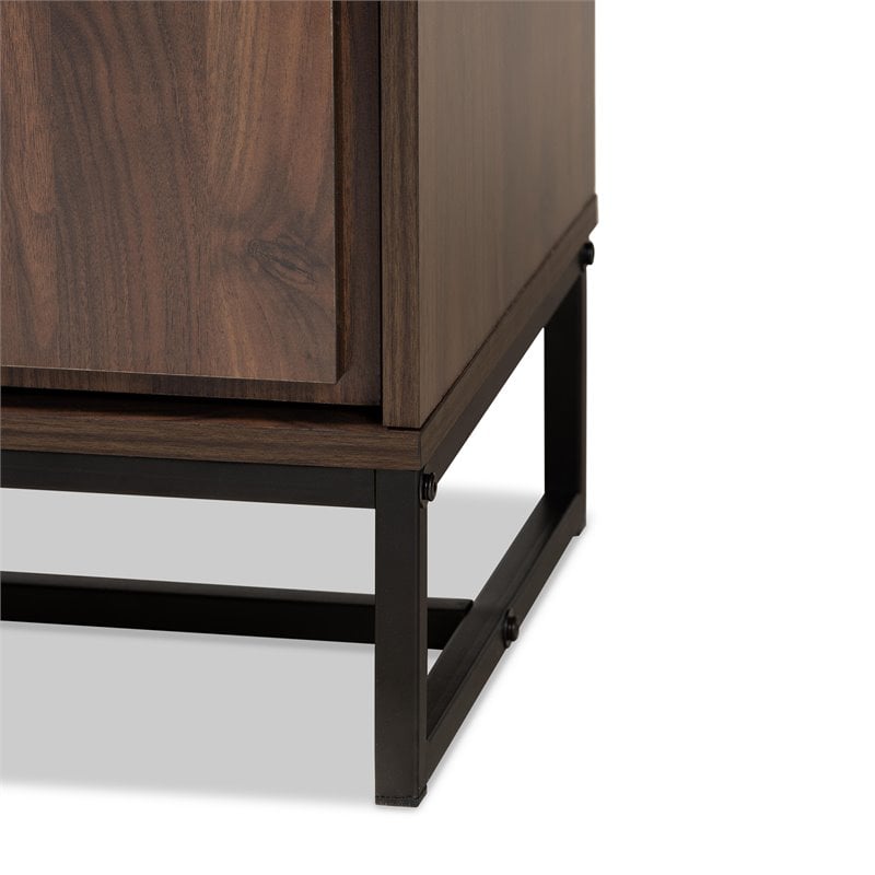 Baxton Studio Neil Brown Finished Wood and Black Finished Metal Storage Cabinet