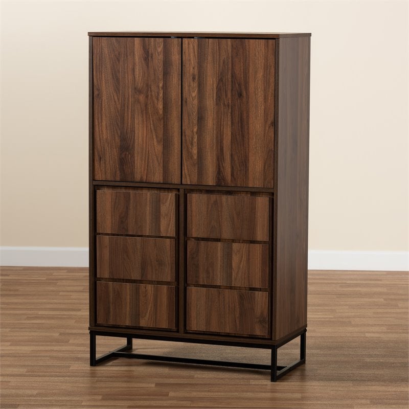 Baxton Studio Neil Brown Finished Wood and Black Finished Metal Storage Cabinet