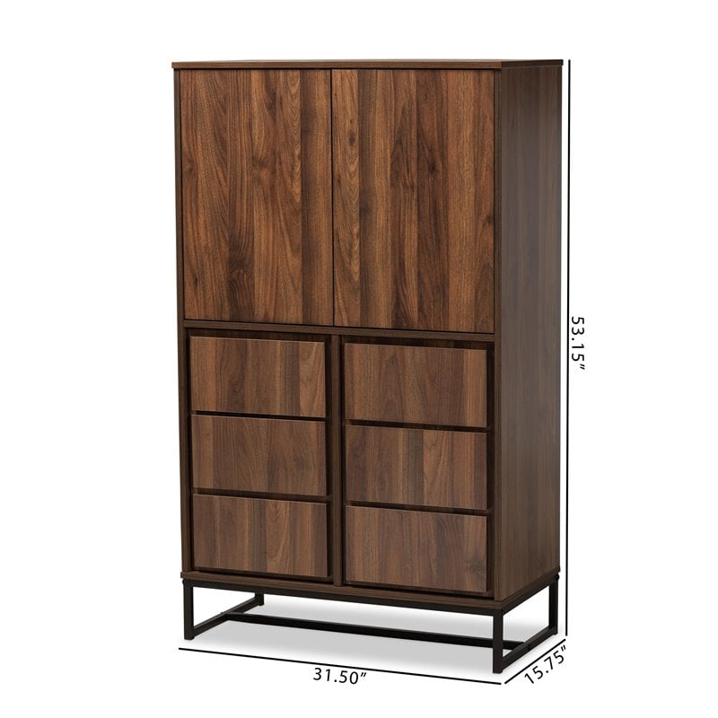 Baxton Studio Neil Brown Finished Wood and Black Finished Metal Storage Cabinet