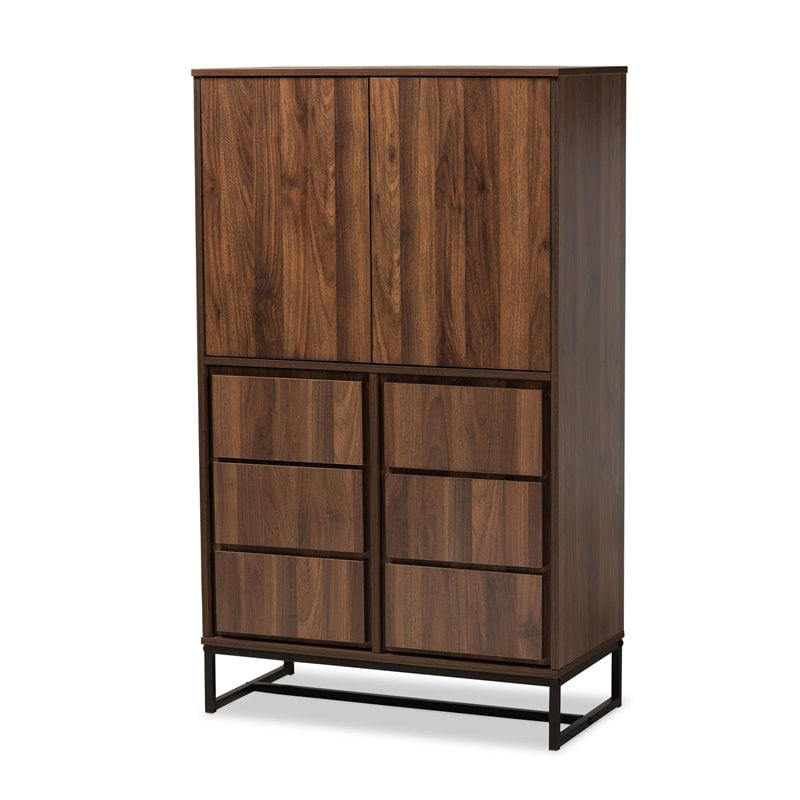 Baxton Studio Neil Brown Finished Wood and Black Finished Metal Storage Cabinet