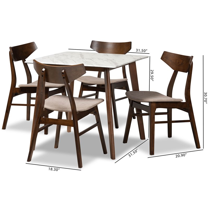 Baxton Studio Pearson Beige Finished Wood 5-Piece Dining Set with Table
