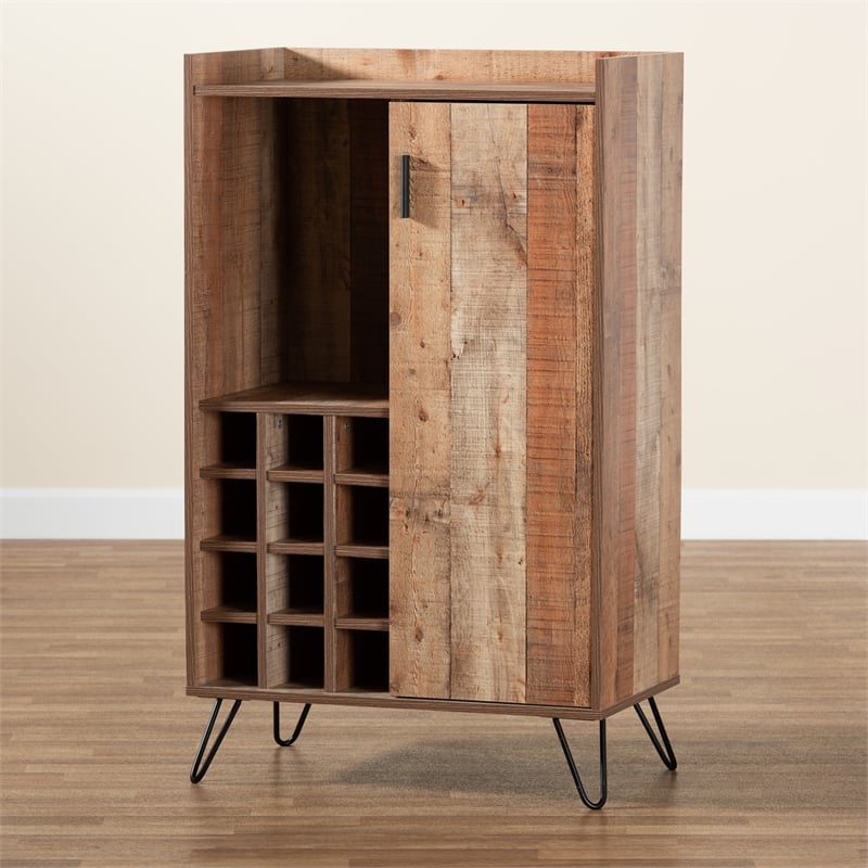 Baxton Studio Mathis Brown Finished Wood and Black Finished Wine Cabinet