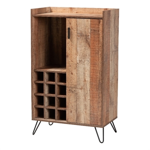 baxton studio mathis brown finished wood and black finished wine cabinet