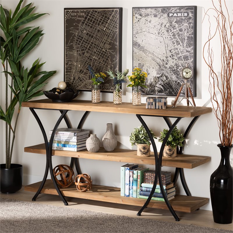 Baxton Studio Terrell Brown Finished Wood and Black Finished Metal Console Table