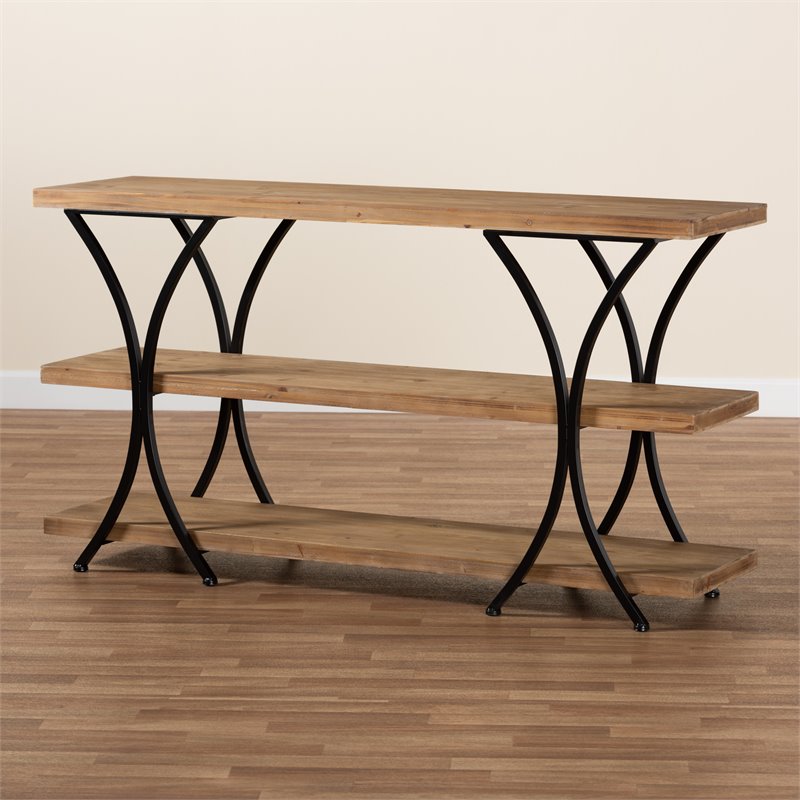 Baxton Studio Terrell Brown Finished Wood and Black Finished Metal Console Table