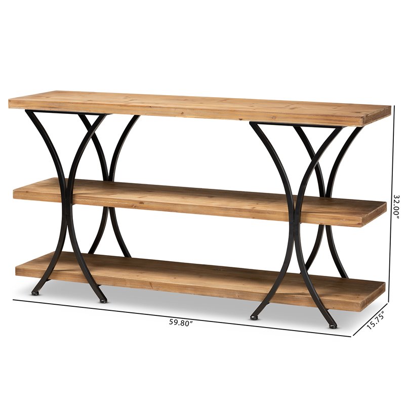 Baxton Studio Terrell Brown Finished Wood and Black Finished Metal Console Table