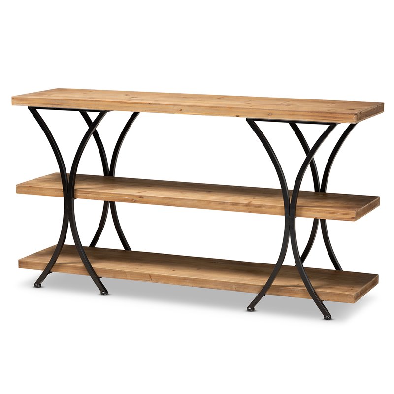 Baxton Studio Terrell Brown Finished Wood and Black Finished Metal Console Table