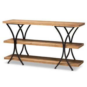 baxton studio terrell brown finished wood and black finished metal console table