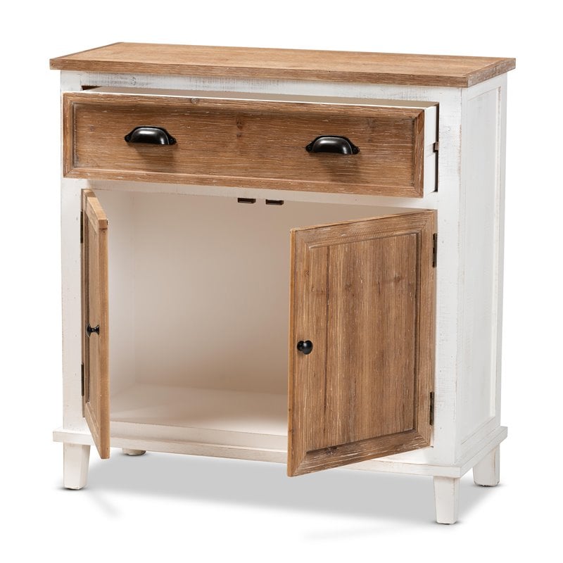 Baxton Studio Glynn White and Oak Brown Finished Wood 2-Door Storage Cabinet