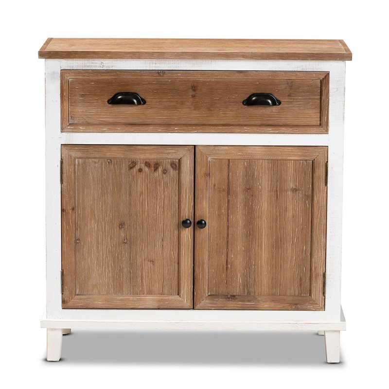 Baxton Studio Glynn White and Oak Brown Finished Wood 2-Door Storage Cabinet