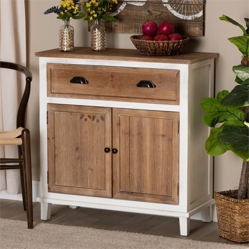 Baxton Studio Glynn White and Oak Brown Finished Wood 2-Door Storage Cabinet