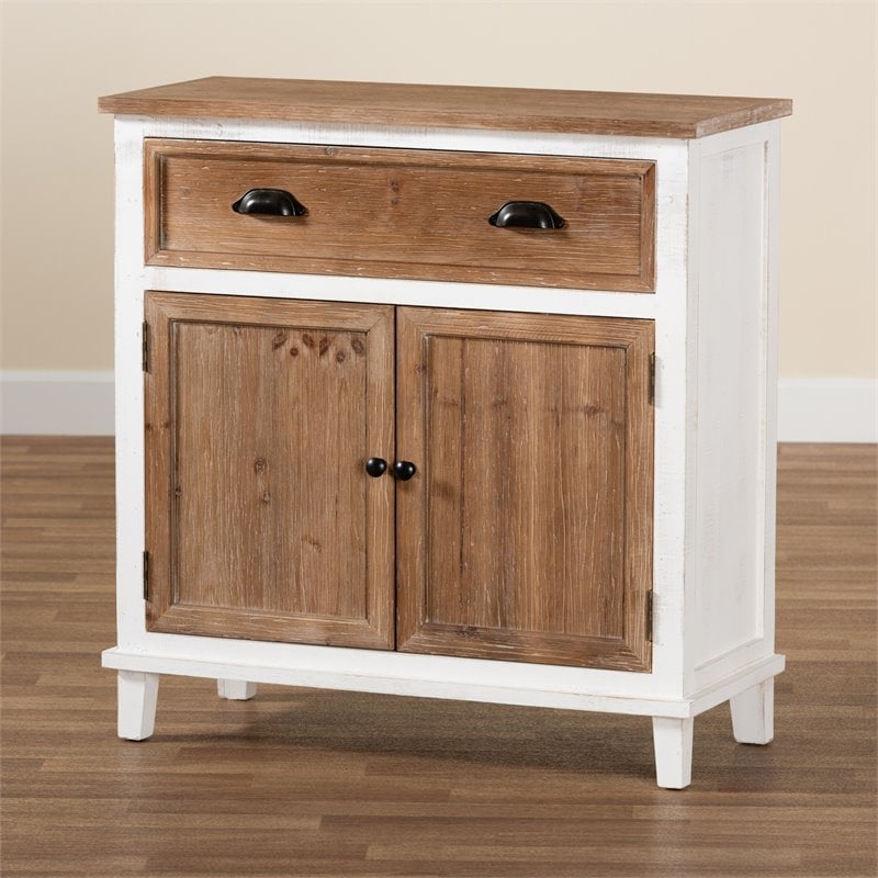 Baxton Studio Glynn White and Oak Brown Finished Wood 2-Door Storage Cabinet