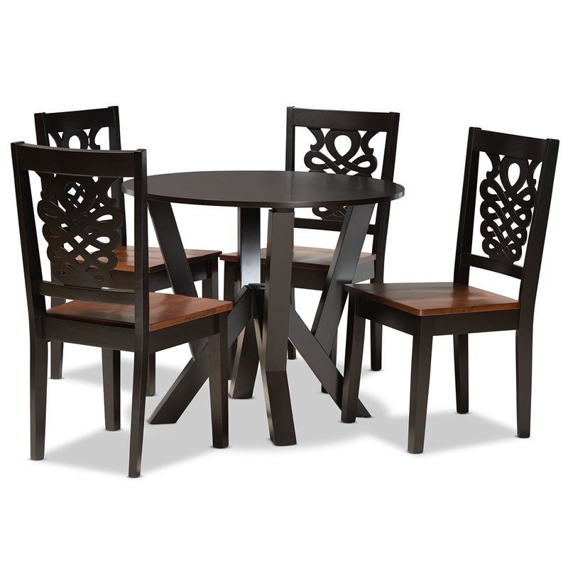 Baxton Studio Valda Two-Tone Brown Finished Wood 5-Piece Dining Set