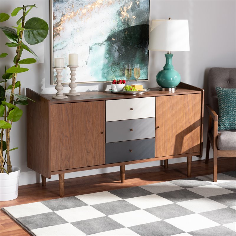 Baxton Studio Halden Brown and Grey Finished Wood 2-Door Dining Room Buffet
