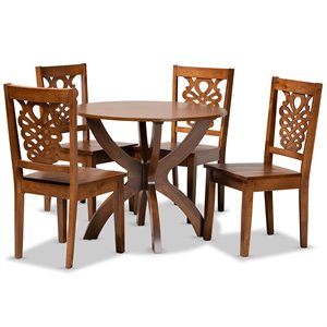 Baxton Studio Wanda Walnut Brown Finished Wood 5-Piece Dining Set
