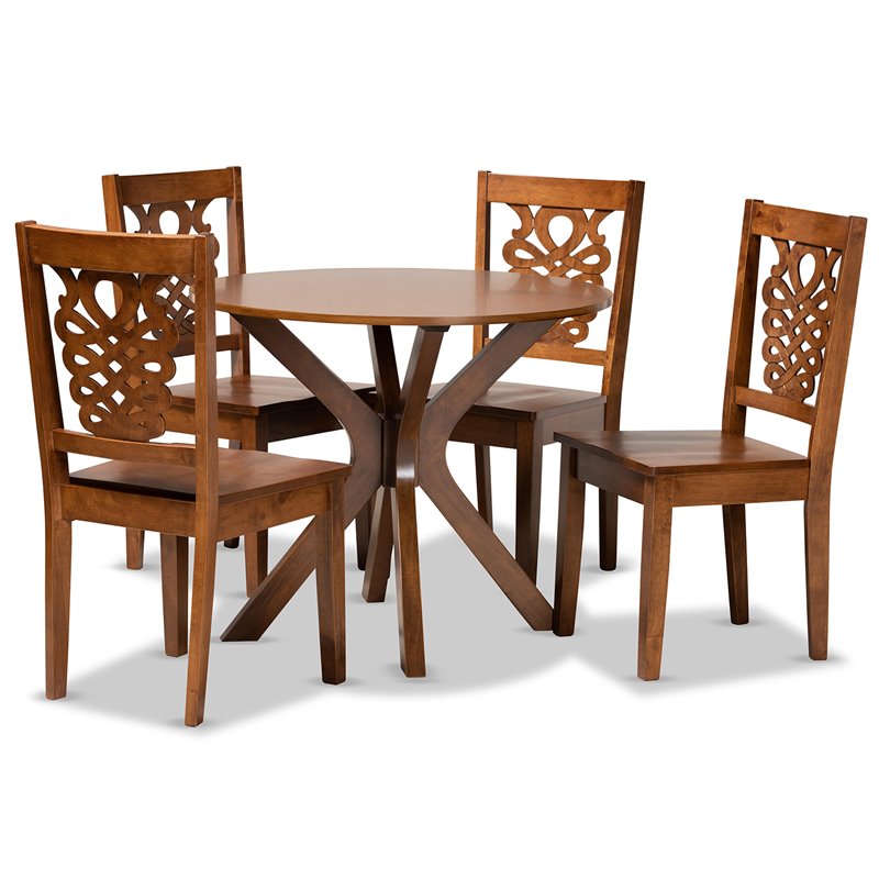 Baxton Studio Liese Walnut Brown Finished Wood 5-Piece Dining Set