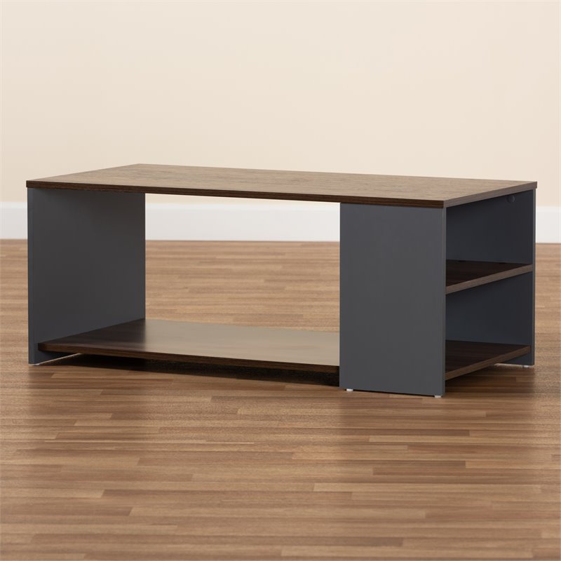Baxton Studio Thornton Brown and Grey Finished Wood Storage Coffee Table
