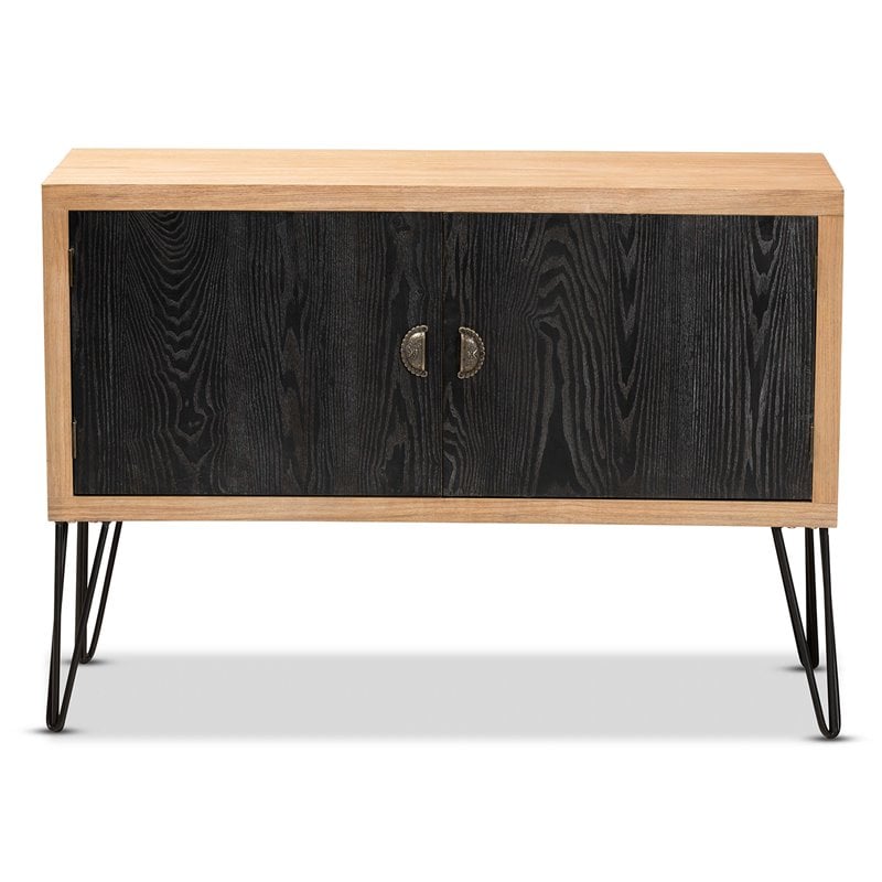 Baxton Studio Denali Brown and Black Finished Wood and Metal Storage Cabinet