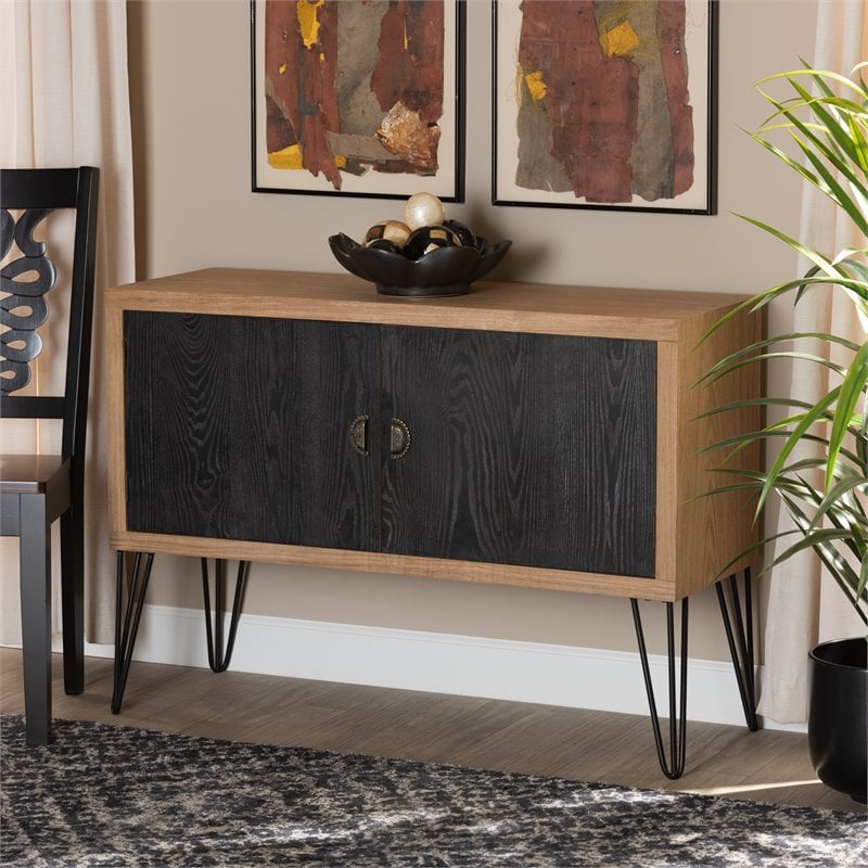 Baxton Studio Denali Brown and Black Finished Wood and Metal Storage Cabinet
