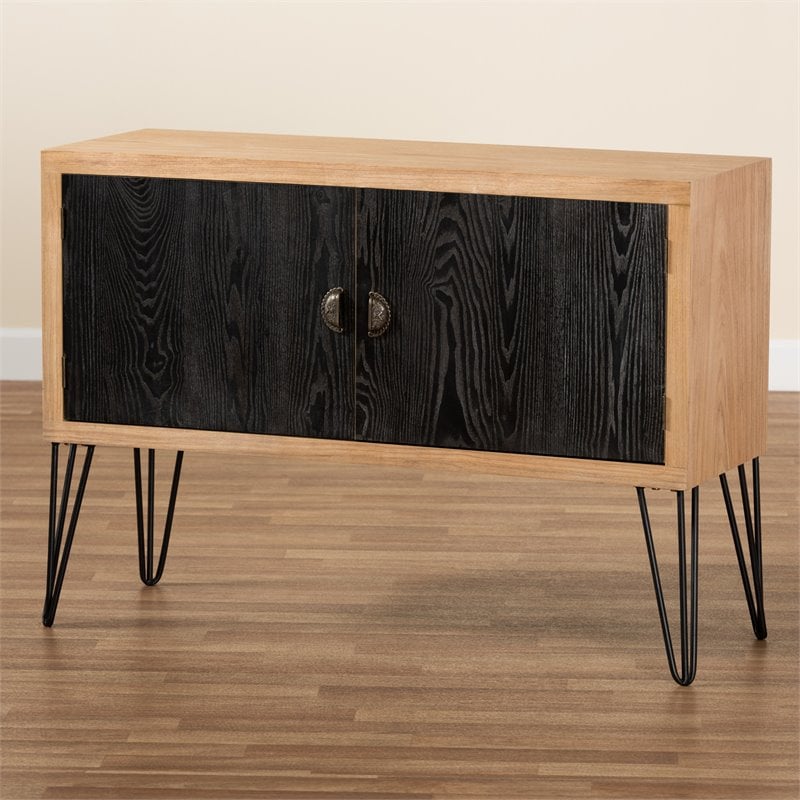 Baxton Studio Denali Brown and Black Finished Wood and Metal Storage Cabinet