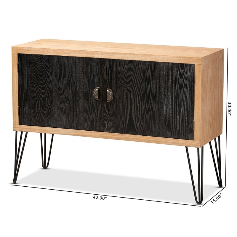 Baxton Studio Denali Brown and Black Finished Wood and Metal Storage Cabinet
