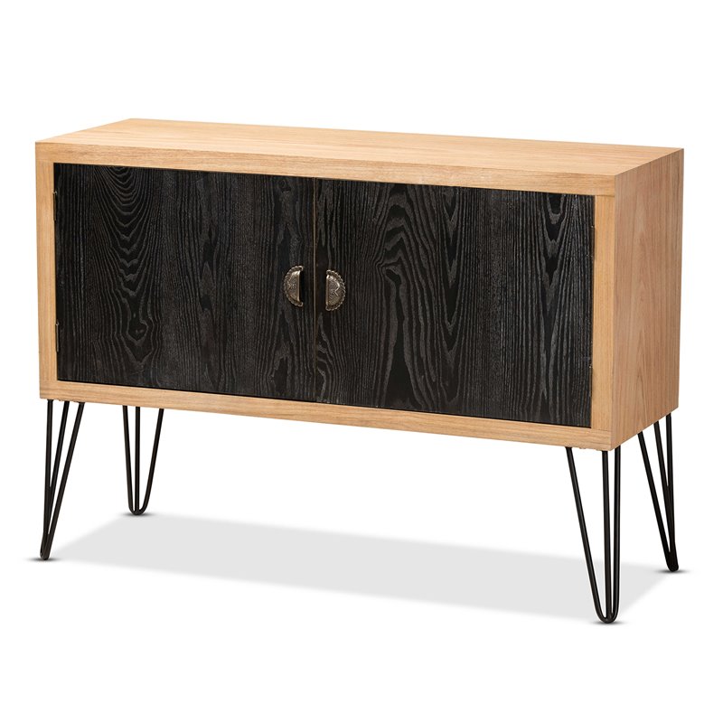 Baxton Studio Denali Brown and Black Finished Wood and Metal Storage Cabinet
