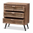 Baxton Studio Calida Brown Finished Wood and Rattan 3-Drawer Storage Cabinet